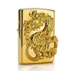 Zippo Ốp Tượng Rồng Mạ Vàng Uốn Lượn ZN299