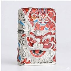 Zippo Bọc Lưới Mạ Vàng Hổ Múa Lân Sư Rồng ZN150