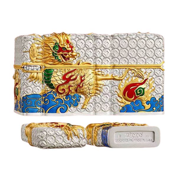 Zippo Vỏ Dày Ốp Nổi Kỳ Lân Đầu Rồng ZN84