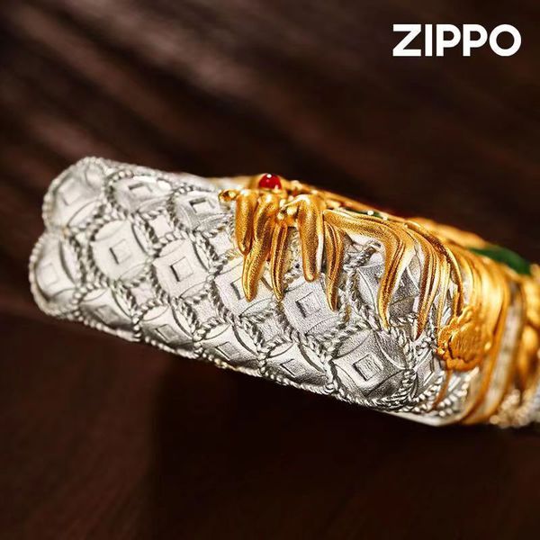 Zippo Vỏ Dày Ốp Nổi Kỳ Lân Đầu Rồng ZN84