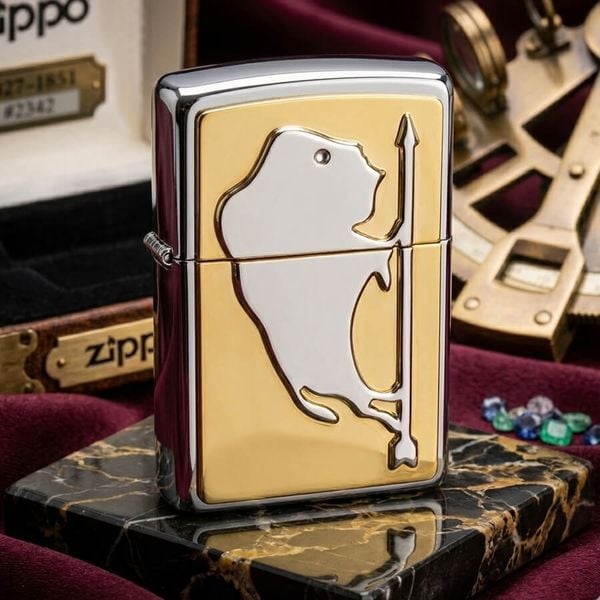 Zippo 1996 Buffalo Stampede – Chủ Đề Đàn Bò Tót – Mạ Vàng Gold Plated – Đời XII La Mã C82