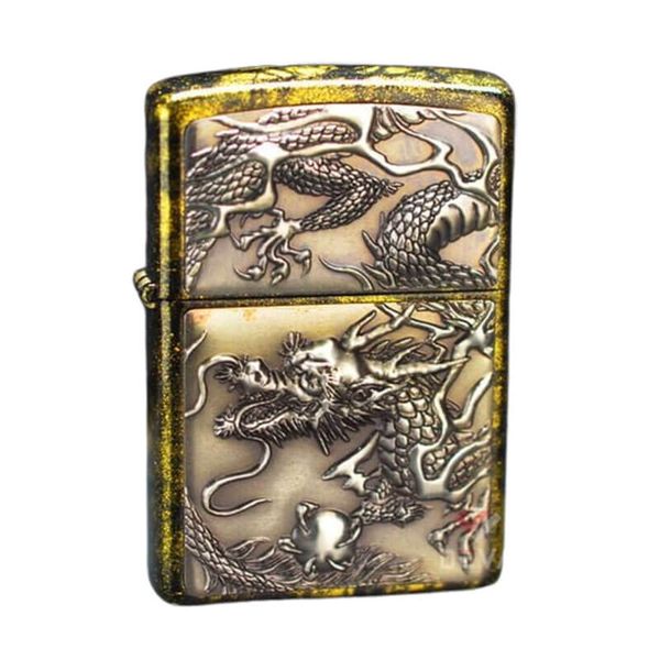 Zippo Ốp Emblem Khắc Nổi Hình Rồng Cầm Châu ZN225
