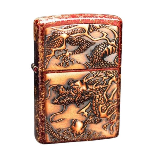Zippo Ốp Emblem Khắc Nổi Hình Rồng Cầm Châu ZN225