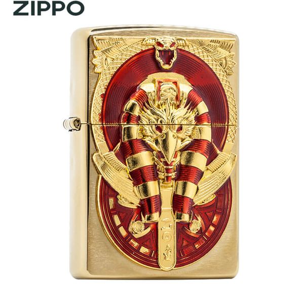 Zippo Mỹ Xuất Nhật Ốp Emblem Vị Thần Ai Cập Cổ Đại Horus ZN341