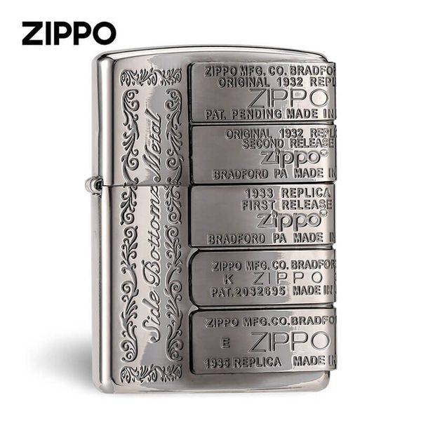 Zippo Ốp Lệch Emblem Mộc Đáy Zippo Qua Các Thời Kỳ ZN83