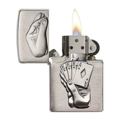 Bật lửa Zippo Mỹ chính hãng bàn tay chơi bài Full House Z56