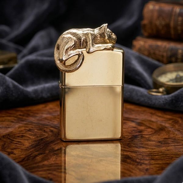 Zippo 1991 Emblem Hình Mèo Nghệ Thuật – Đời VII La Mã – Bản Ốp Nổi Tinh Xảo C174