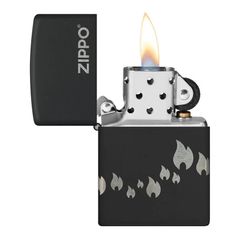 Zippo Premium Sơn Đen Khắc Chìm Ngọn Lửa Và Logo Zippo Z34