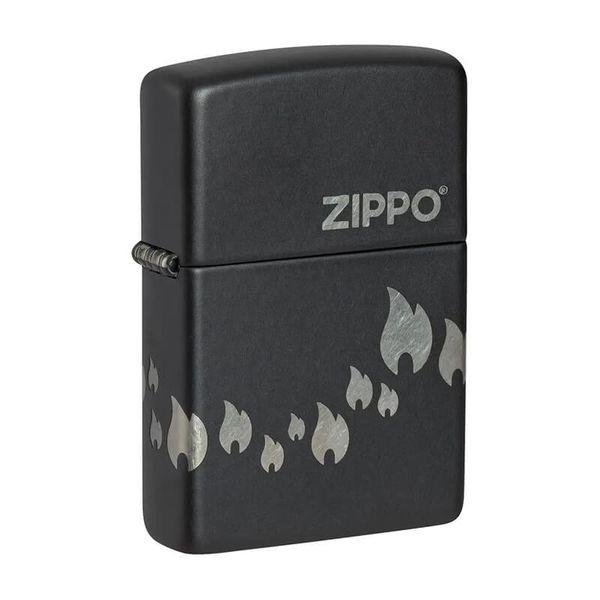 Zippo Premium Sơn Đen Khắc Chìm Ngọn Lửa Và Logo Zippo Z34
