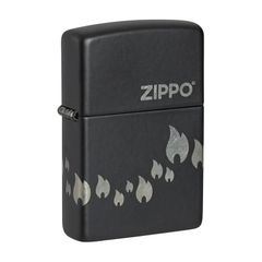 Zippo Premium Sơn Đen Khắc Chìm Ngọn Lửa Và Logo Zippo Z34