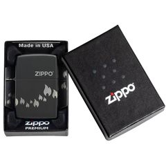 Zippo Premium Sơn Đen Khắc Chìm Ngọn Lửa Và Logo Zippo Z34
