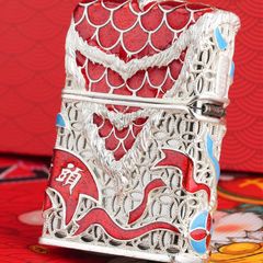 Zippo Bọc Lưới Mạ Vàng Hổ Múa Lân Sư Rồng ZN150