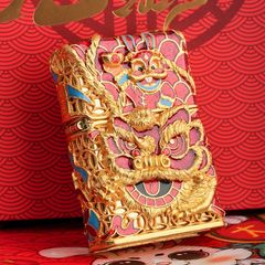 Zippo Bọc Lưới Mạ Vàng Hổ Múa Lân Sư Rồng ZN150