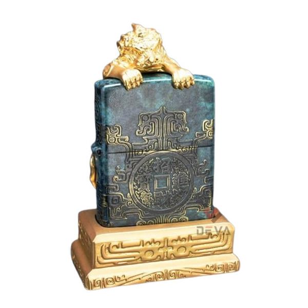 Set Zippo Hoa Văn Cổ Đại Ốp Linh Vật Tỳ Hưu May Mắn ZN66