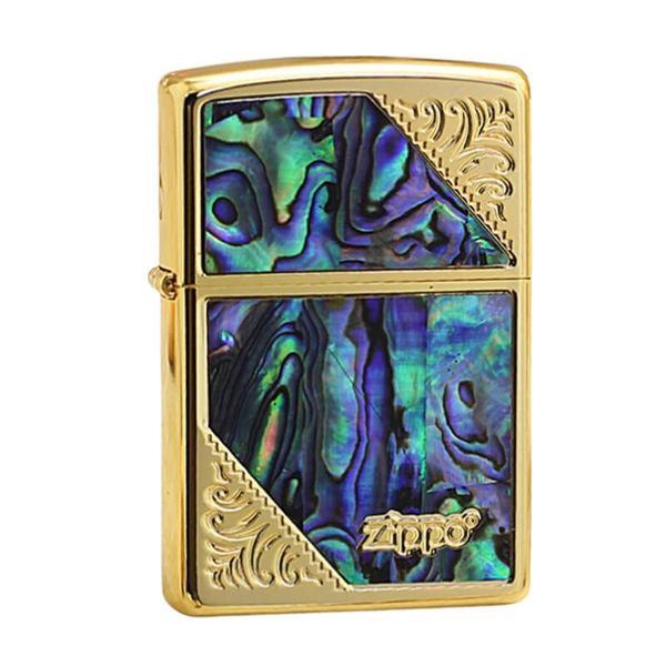Zippo Khảm Trai Hoa Văn Góc Chéo ZN29