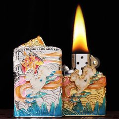 Zippo Bọc Lưới Mạ Vàng Chủ Đề Hươu Thần Hạ Sơn ZN75