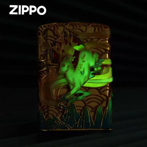 Zippo Bọc Lưới Mạ Vàng Chủ Đề Hươu Thần Hạ Sơn ZN75