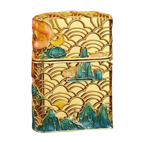 Zippo Bọc Lưới Mạ Vàng Chủ Đề Hươu Thần Hạ Sơn ZN75