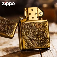 Zippo Armor Khắc Chủ Đề Hổ Và Hoa Mẫu Đơn Tiger Peony ZD76