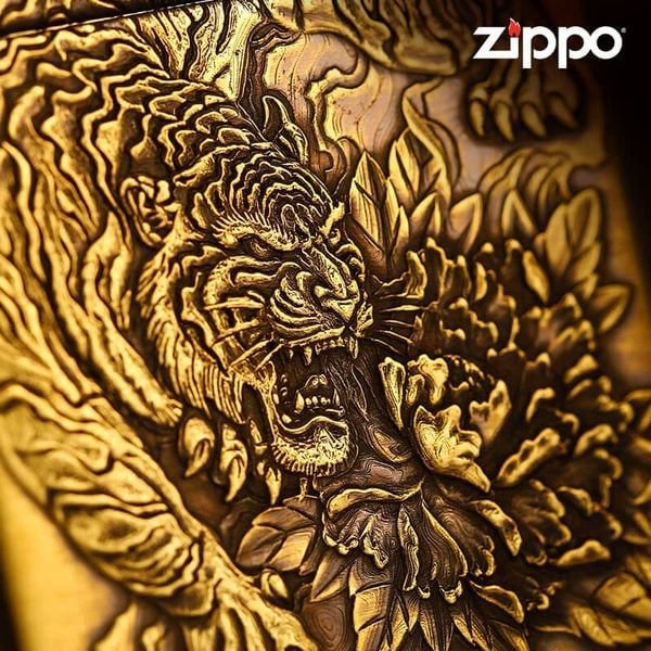 Zippo Armor Khắc Chủ Đề Hổ Và Hoa Mẫu Đơn Tiger Peony ZD76