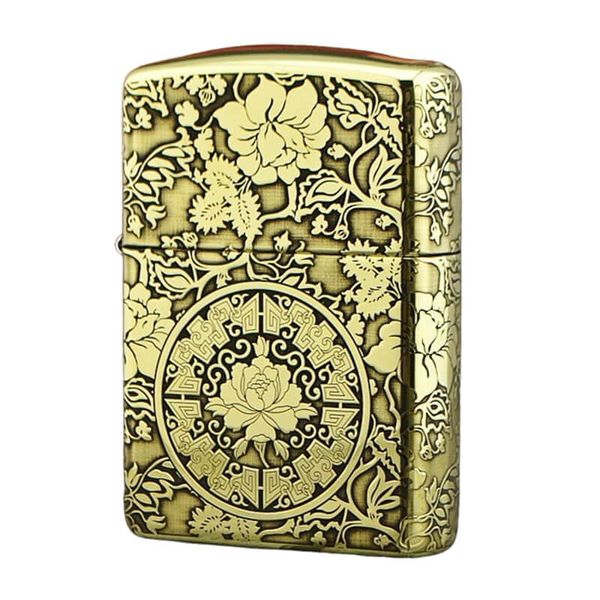 Zippo Vàng Khắc Nổi Hoa Mẫu Đơn ZK60