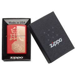 Zippo Sơn Đỏ Chủ Đề Con Giáp Tý-Chuột Z115