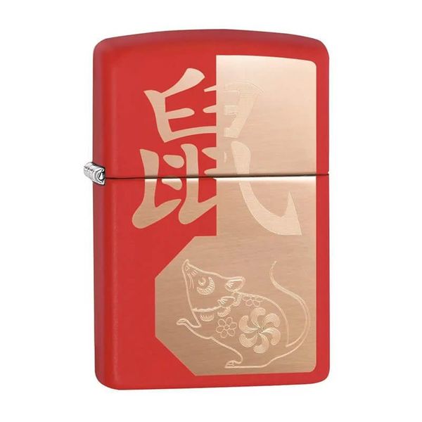 Zippo Sơn Đỏ Chủ Đề Con Giáp Tý-Chuột Z115