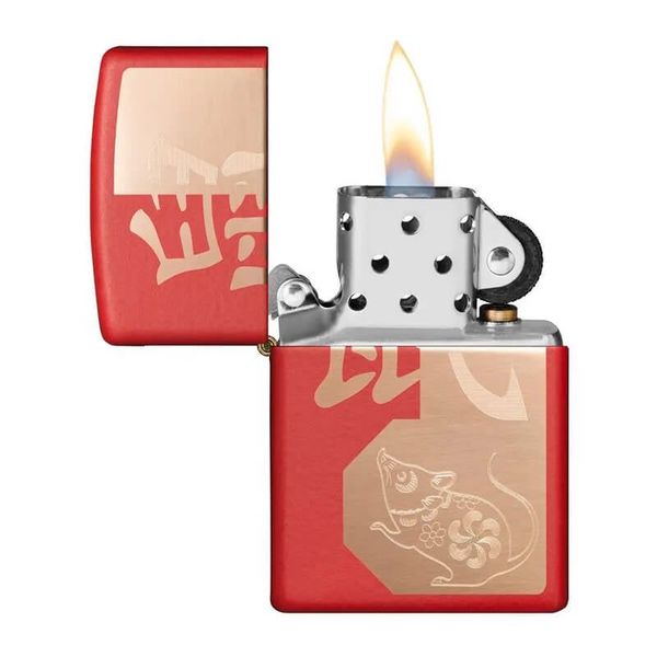 Zippo Sơn Đỏ Chủ Đề Con Giáp Tý-Chuột Z115