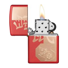 Zippo Sơn Đỏ Chủ Đề Con Giáp Tý-Chuột Z115