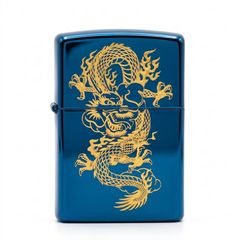 Zippo Xanh Sapphire Khắc Hình Rồng Bay Mạ Vàng ZK49