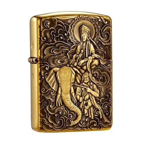 Set Zippo Armor Khắc Phổ Hiền Bồ Tát cưỡi Voi Trắng 6 Ngà ZD69