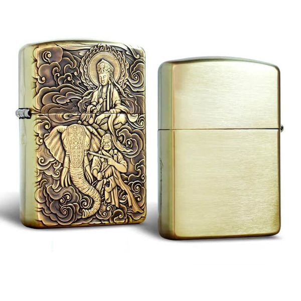 Set Zippo Armor Khắc Phổ Hiền Bồ Tát cưỡi Voi Trắng 6 Ngà ZD69