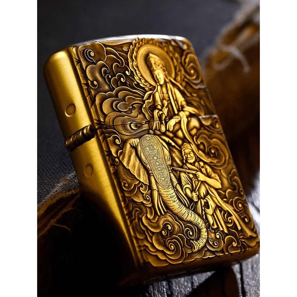 Set Zippo Armor Khắc Phổ Hiền Bồ Tát cưỡi Voi Trắng 6 Ngà ZD69