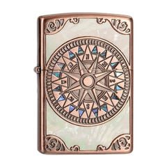 Zippo Khảm Trai Khắc 2 Mặt La Bàn Cổ ZN140