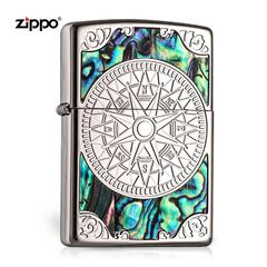 Zippo Khảm Trai Khắc 2 Mặt La Bàn Cổ ZN140