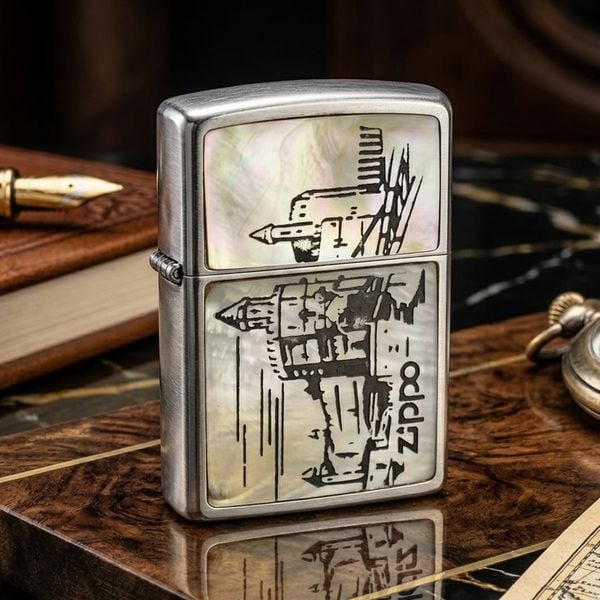Zippo 1992 Ốp Khảm Trai Thiên Nhiên – Đời VIII La Mã – Bản Nghệ Thuật Thủ Công C97
