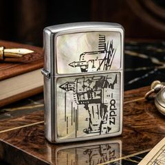 Zippo 1992 Ốp Khảm Trai Thiên Nhiên – Đời VIII La Mã – Bản Nghệ Thuật Thủ Công C97