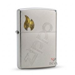 Zippo Satin Khắc Logo Zippo Chéo Và Ngọn Lửa Vàng ZK16