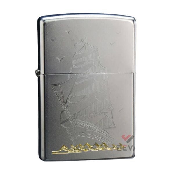 Zippo Mạ Satin Khắc Hình Thuyền Buồm Cổ ZK15