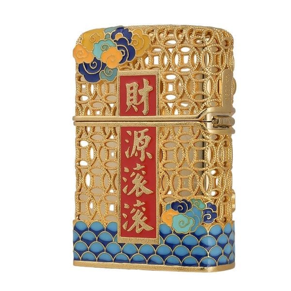 Zippo Bọc Lưới Đồng Tiền Mạ Vàng Chủ Đề Thần Tài Đến ZN85