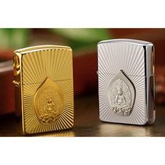 Zippo Armor Mạ Vàng Ốp Emblem Tượng Phật Phát Quang ZN35