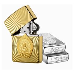 Zippo Armor Mạ Vàng Ốp Emblem Tượng Phật Phát Quang ZN35