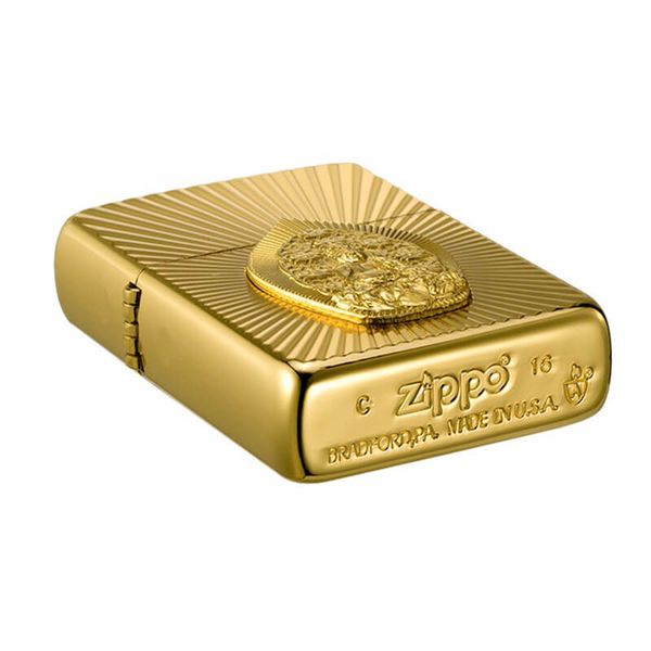 Zippo Armor Mạ Vàng Ốp Emblem Tượng Phật Phát Quang ZN35