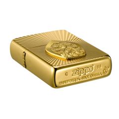 Zippo Armor Mạ Vàng Ốp Emblem Tượng Phật Phát Quang ZN35