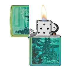 Zippo Mạ Chrome Xanh Bóng In Chủ Đề Thiên Nhiên Hoang Dã Z396