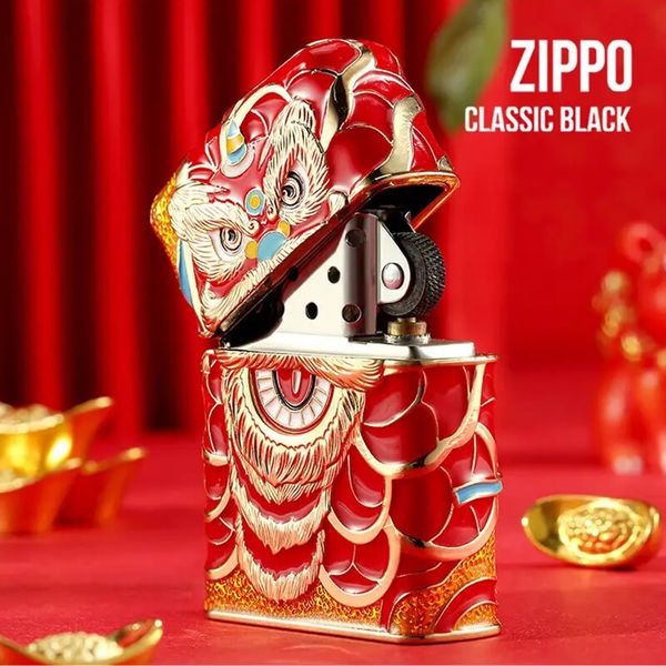 Zippo Vỏ Dày Chủ Đề Múa Lân Sư Rồng Cầu Tài Lộc ZN72