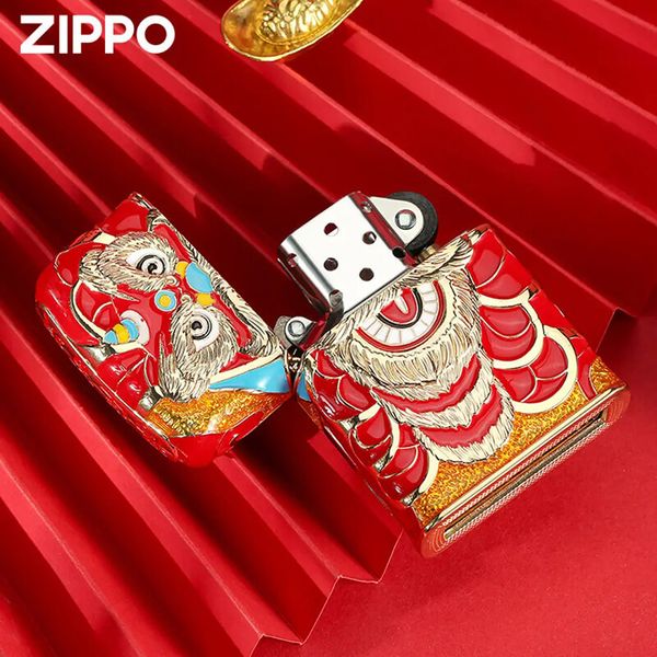 Zippo Vỏ Dày Chủ Đề Múa Lân Sư Rồng Cầu Tài Lộc ZN72
