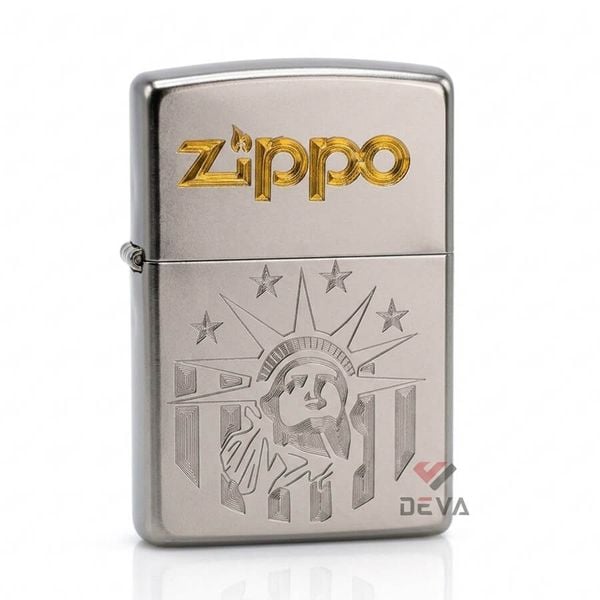Zippo Satin Khắc CNC Chủ Đề Tượng Nữ Thần Tự Do ZK62