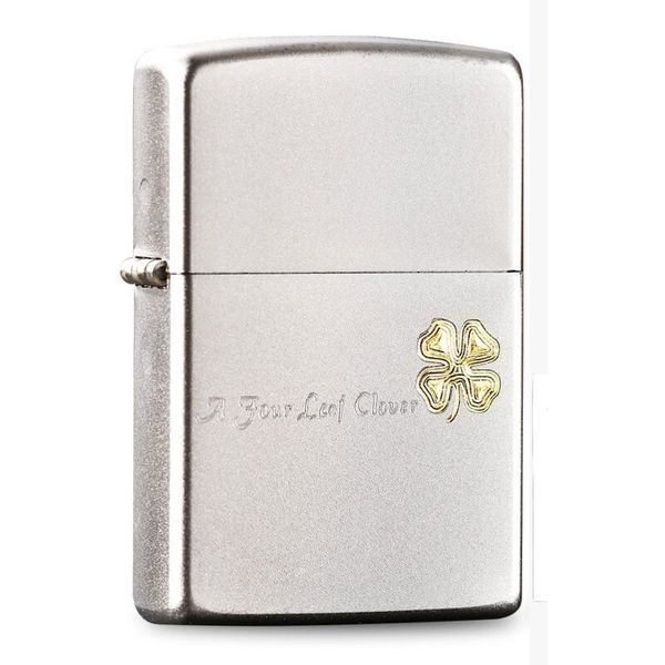 Zippo Satin Khắc Nổi Cỏ 4 Lá ZK81