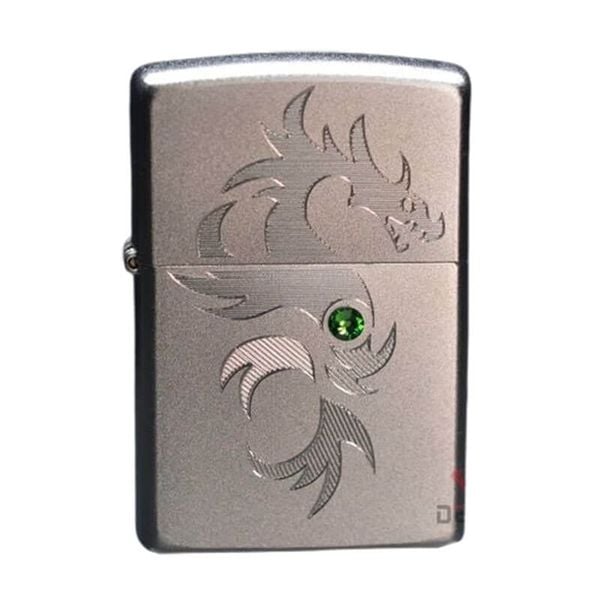Zippo Satin Khắc Rồng Thần Đính Đá ZN70